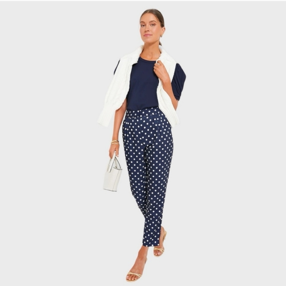 Tuckernuck | NWT Pixie Polka Dot Preppy Pleated Trouser in Navy & White Size M